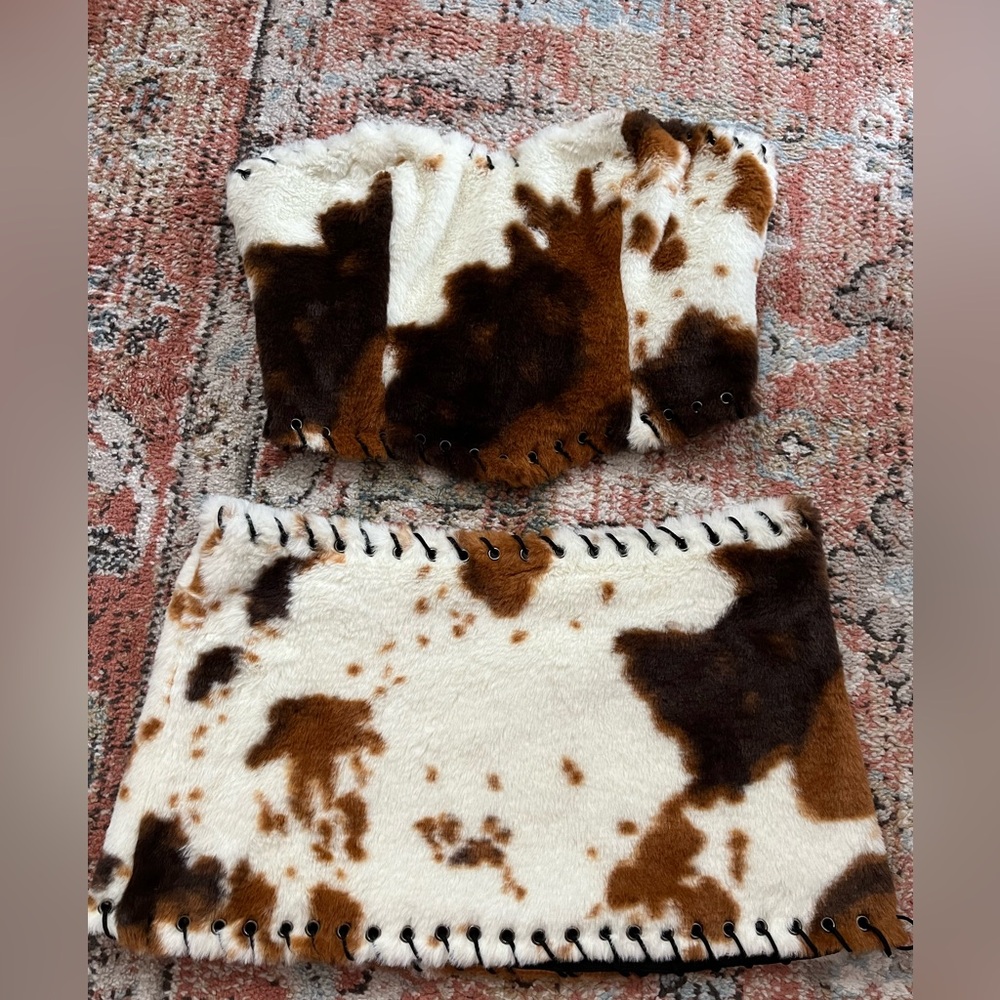 Fashion Nova Black and Brown Faux Fur Set